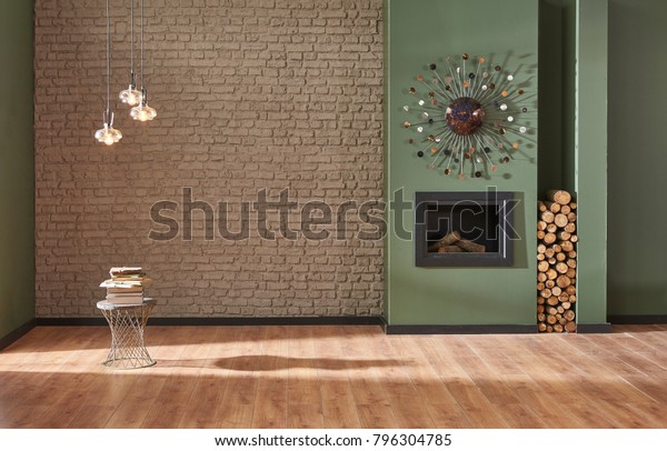 Brown Brick Wall Green Wall Living Stock Photo Edit Now 796304785