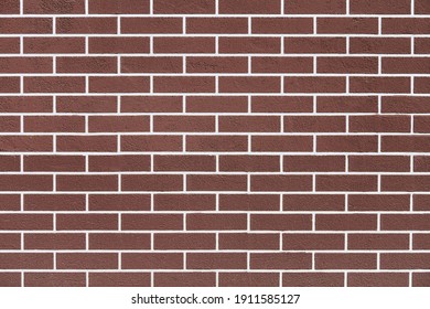 Brown Brick Wall With White Grout Lines Pattern. Abstract Brick Texture Background. New House Exterior. Loft Design.