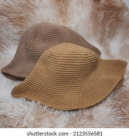 Brown Bucket Hat Taht Make With Crocheted A Cotton Yarn
