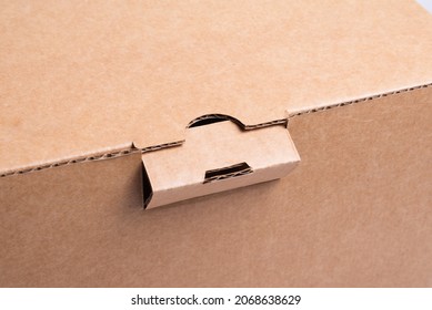 Brown Cardboard Carton Box Cover With Clasp, Close Up