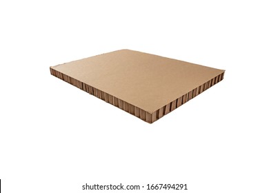 Brown cardboard honeycomb sandwich panel isolated on white