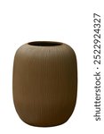 Brown ceramic corrugated vase isolated on white background