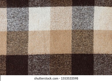 Brown Checkered Wool Plaid Fabric Texture. Tartan Texture