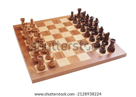BROWN CHESS BOARD WHITE ISOLATED WITH PIECES ISOLATED