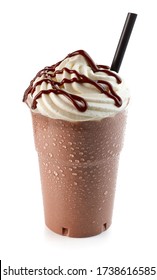 brown chocolate milkshake in plastic take away cup isolated on white background - Shutterstock ID 1738616585