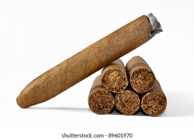 Brown Cigar Burned On White Background