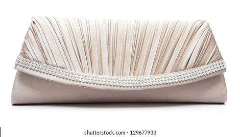 Brown Clutch Bag With Jewel On White Background