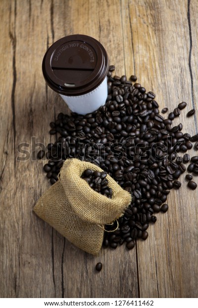 Brown Coffee Bag Coffee Bean White Stock Photo (Edit Now) 1276411462