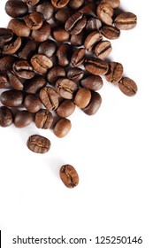 Brown coffee beans isolated on white background