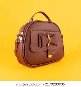 Brown Color Vintage Handbag On A Solid Background