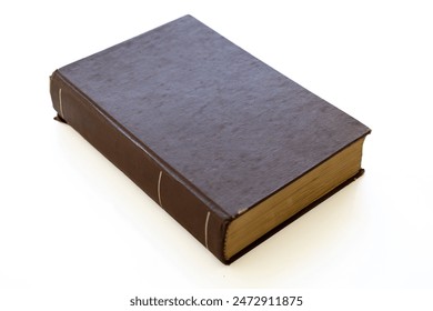 brown coloured damaged leather cover of a very old book. yellowed natural paper texture. isolated on white background. clean close-up. - Powered by Shutterstock