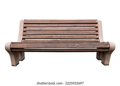 Brown comfortable park city bench with concrete legs close-up isolated on a white background - Powered by Shutterstock