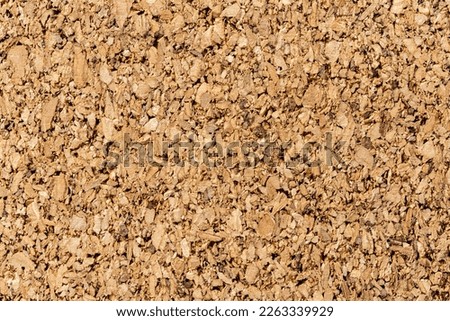 Brown cork texture macro. Background of corkboard surface for paper notes and memo stickers. Grainy wood material of the cork oak bark. Cork board concept. Full frame. Closeup.
