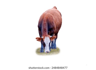 Brown cow graze on a green meadow isolated white background - Savsat, Artvin - Powered by Shutterstock