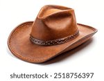 A brown cowboy hat isolated on a white background