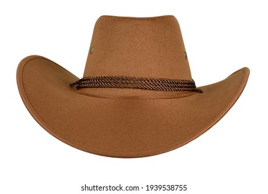 A brown cowboy hat isolated on a white background front view - Shutterstock ID 1939538755