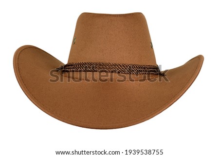 A brown cowboy hat isolated on a white background front view