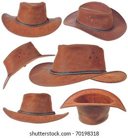 A Brown Cowboy Hat On White Background.