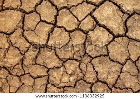 Brown Cracked ground,Cray Soil,Mud Crack.Cracks on the surface of the earth are altered by the shrinkage of mud due to drought conditions of the terrain.
