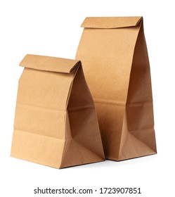 Brown Craft Paper Bag Packaging Template On White Background Close Up