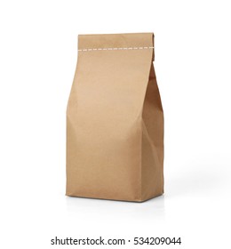Brown craft paper bag packaging template with stitch sewing isolated on white background. Packaging template mockup collection. With clipping Path included. Stand-up pouch Front view package - Shutterstock ID 534209044