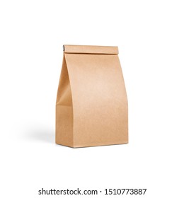 Brown Craft Small Paper Bag Packaging Template Isolated On White Background. Packaging Template Mockup Collection. Stand-up Pouch Half Side View Package