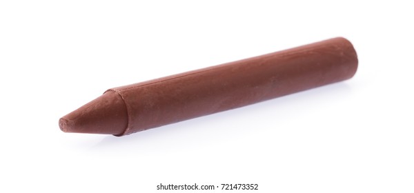 Brown Crayon Wax Pencil Isolated On White Background