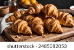 Brown crispy croissants on a wooden tray