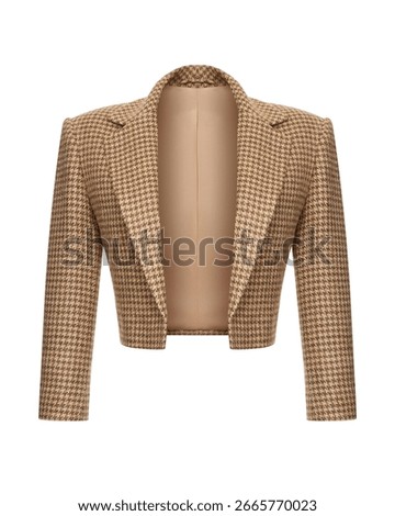  Brown cropped blazer with houndstooth pattern, notch lapels, and long sleeves
