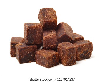 Brown Cubes Of Sugar On White Background