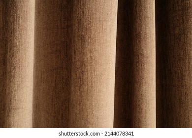 Brown Curtain Or Drapes. Brown Background. Brown Or Chocolate Textile Background, Night Opaque Curtains