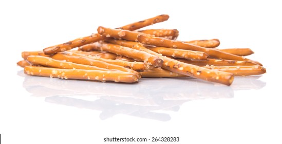 Brown, Delicious Pretzel Sticks Over White Background