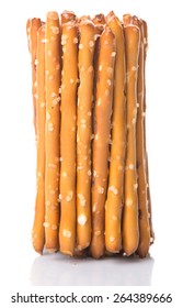 Brown, Delicious Pretzel Sticks Over White Background