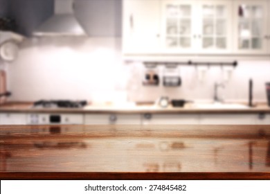 Brown Desk Top And Kitchen 