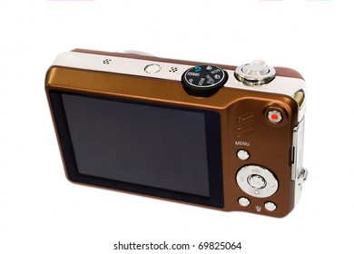 brown digital camera isolated on white background