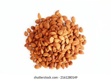  brown dry fruit apricot seeds isolated in white background,top view - Shutterstock ID 2161280149