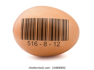 Brown egg with generic bar code isolated on white
