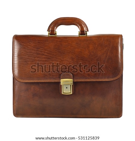  Brown elegant, modern leather briefcase  with Professional Style isolated on white background 