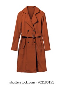 Brown Elegant Woman Autumn Coat Isolated White