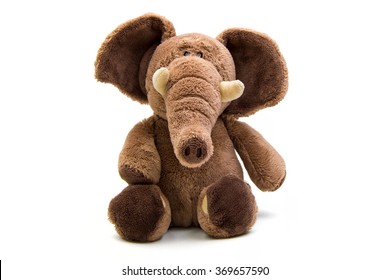 Brown Elephant Soft Toy Isolated On White