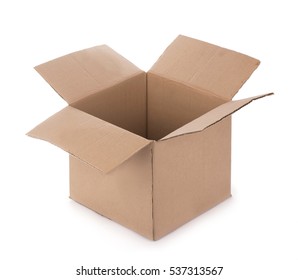 Brown empty cardboard box isolated on white