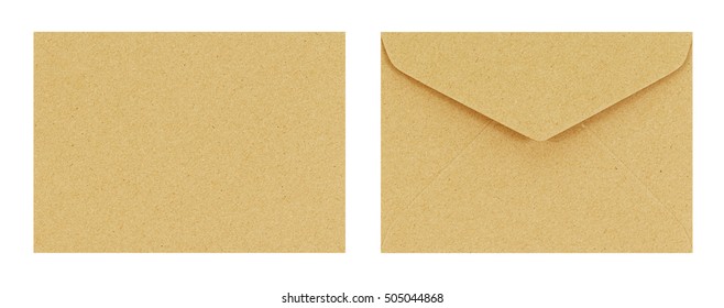 Brown Envelope Front And Back Isolate On White Background, Clipping Path.