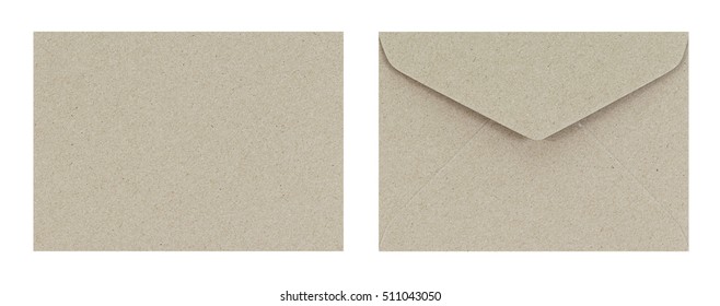 Brown Envelope Front And Back Isolate On White Background, Clipping Path.