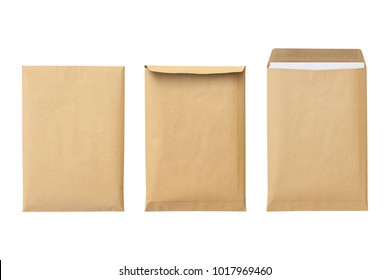 Brown envelope front and back isolated on white background. Letter top view. Object with clipping path - Shutterstock ID 1017969460