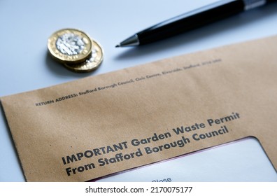 Brown Envelope With The Garden Waste Permit From Stafford Borough Council Wtih The Sticker For A Brown Waste Bin. Staffod, United Kingdom, June 21, 2022.