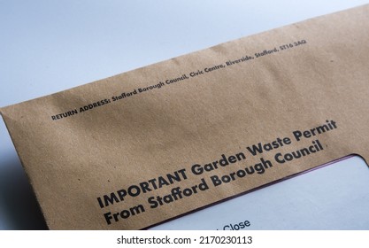 Brown Envelope With The Garden Waste Permit From Stafford Borough Council Wtih The Sticker For A Brown Waste Bin. Staffod, United Kingdom, June 21, 2022.