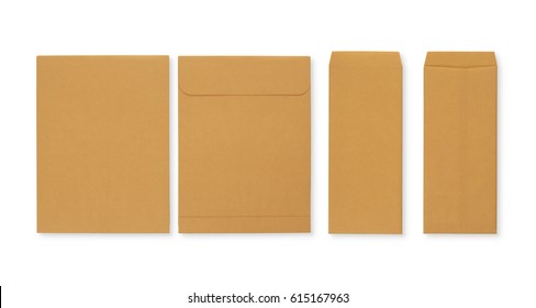 Brown envelopes isolated on white background with clipping mask, shot separately.
 - Shutterstock ID 615167963
