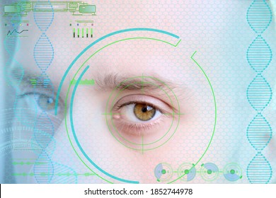 Brown Eyes Of A Young Man Close Up, Human Vision Concept, Optic Nerve Health, Nervous Tic, Myopia, Hyperopia, Vision Test, Genetic Engineering