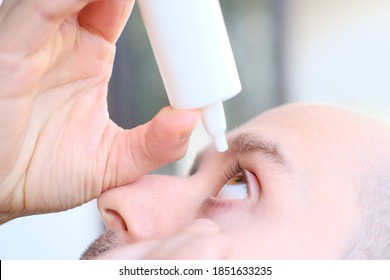 Brown Eyes Of A Young Man Close-up, Instills Drops, The Concept Of Restoring Human Vision, Health Of The Optic Nerve, Nervous Tic, Myopia, Hyperopia, Wearing Lenses