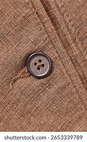 Brown fabric jacket button closeup as a background